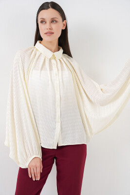 Kadın Yarasa Kol Oversize Gömlek 20368 - Ekru - 3
