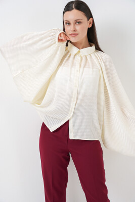 Kadın Yarasa Kol Oversize Gömlek 20368 - Ekru - 4