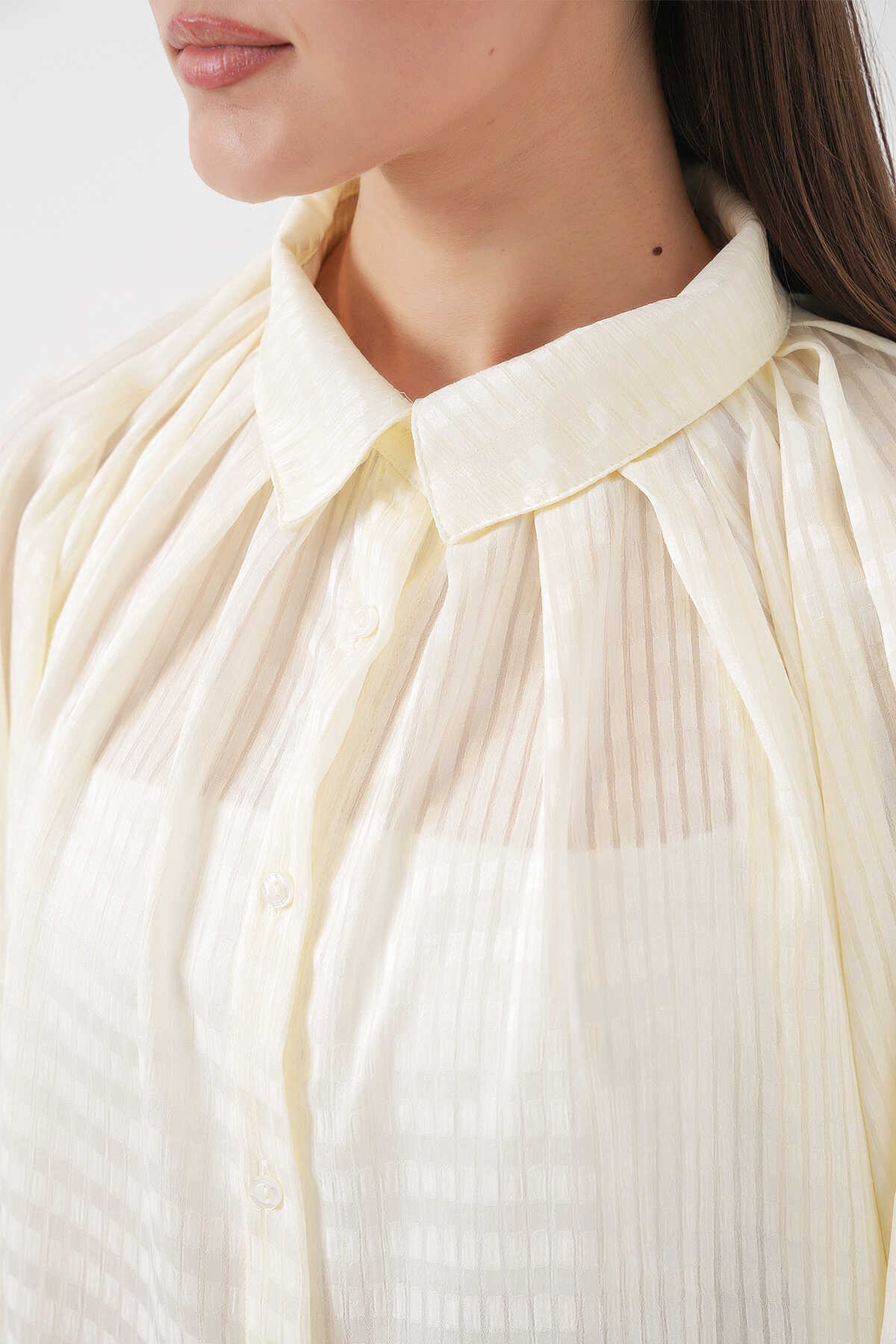 Kadın Yarasa Kol Oversize Gömlek 20368 - Ekru - 6