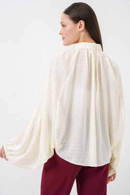 Kadın Yarasa Kol Oversize Gömlek 20368 - Ekru - 7