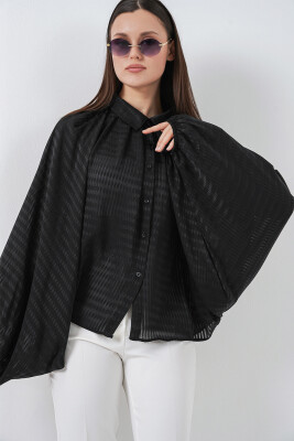 Kadın Yarasa Kol Oversize Gömlek 20368 - Siyah - 3