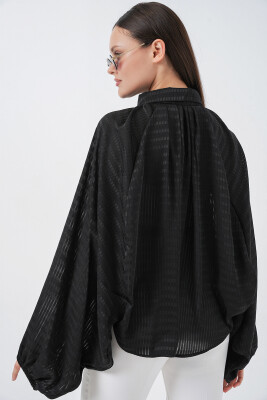 Kadın Yarasa Kol Oversize Gömlek 20368 - Siyah - 7