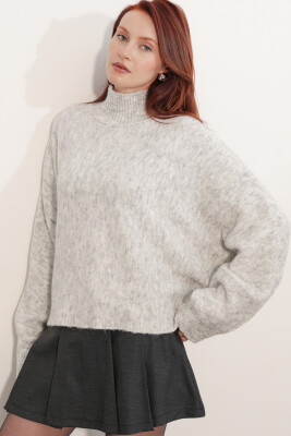 Kadın Yarasa Kol Oversize Triko Kazak 15969 - Ekru - 4