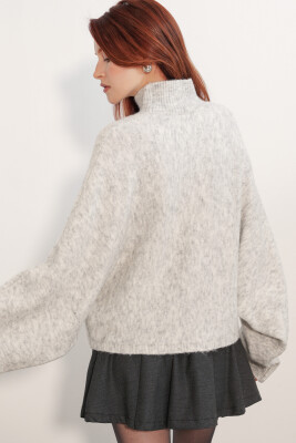 Kadın Yarasa Kol Oversize Triko Kazak 15969 - Ekru - 6