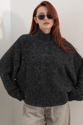 Kadın Yarasa Kol Oversize Triko Kazak 15969 - Siyah - 4