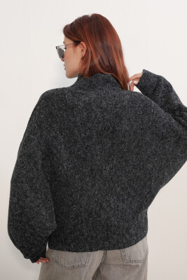 Kadın Yarasa Kol Oversize Triko Kazak 15969 - Siyah - 7
