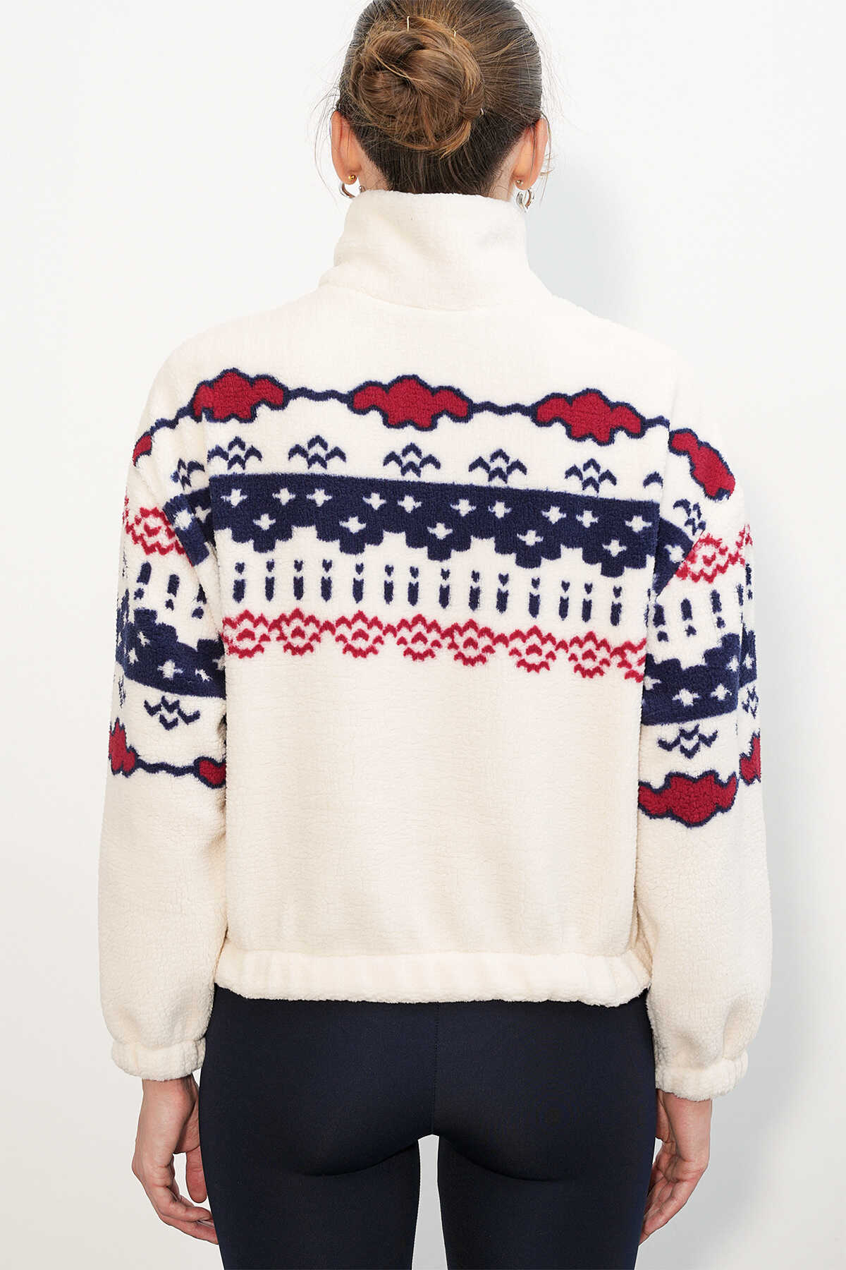 Kadın Yarım Fermuarlı Peluş Sweatshirt 55466 - Bej - 6