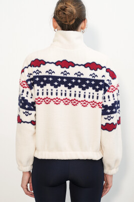 Kadın Yarım Fermuarlı Peluş Sweatshirt 55466 - Bej - 6