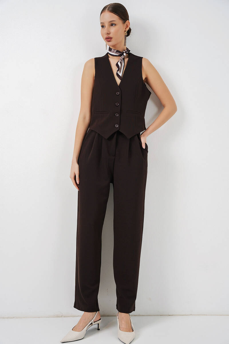 Kadın Yelek Pantolon İkili Takım 30091 - Kahverengi - BİGDART