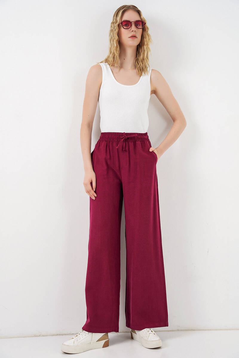 Kadın Yüksek Bel Geniş Paça Pantolon 30097 - Bordo - BİGDART