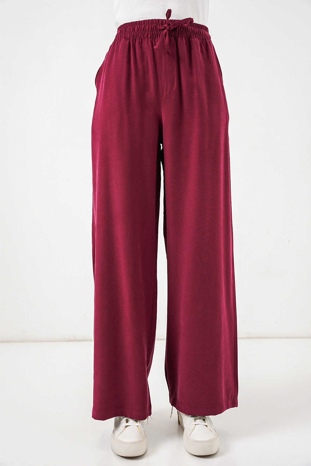 Kadın Yüksek Bel Geniş Paça Pantolon 30097 - Bordo - 2