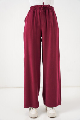 Kadın Yüksek Bel Geniş Paça Pantolon 30097 - Bordo - 2