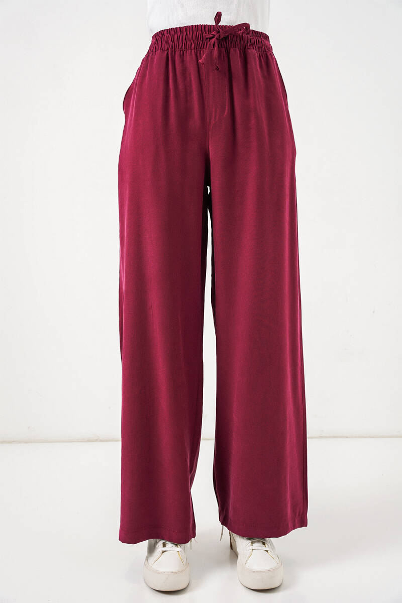 Kadın Yüksek Bel Geniş Paça Pantolon 30097 - Bordo (1)