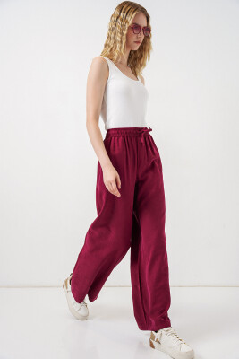 Kadın Yüksek Bel Geniş Paça Pantolon 30097 - Bordo - 3