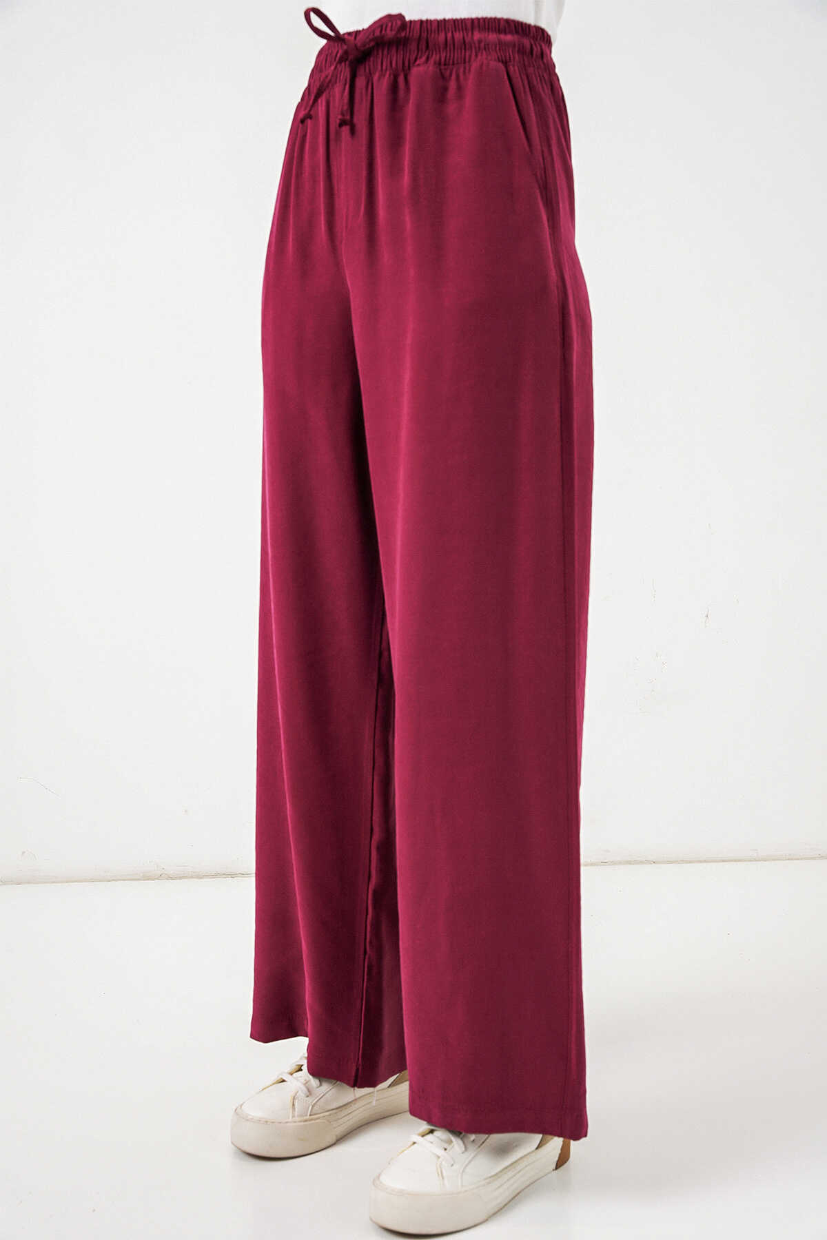 Kadın Yüksek Bel Geniş Paça Pantolon 30097 - Bordo - 4