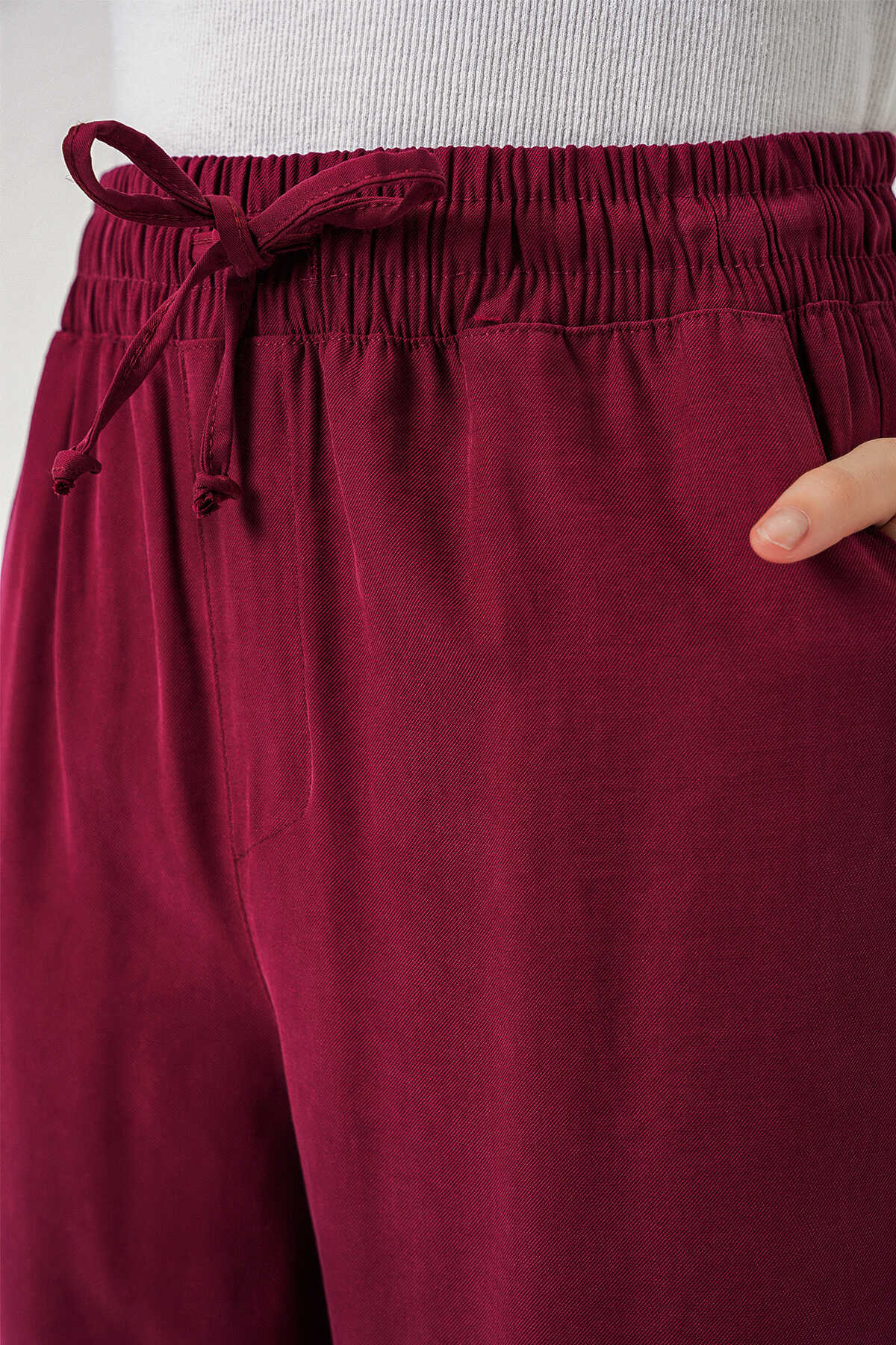 Kadın Yüksek Bel Geniş Paça Pantolon 30097 - Bordo - 5