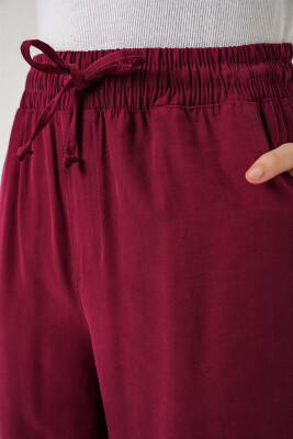 Kadın Yüksek Bel Geniş Paça Pantolon 30097 - Bordo - 5