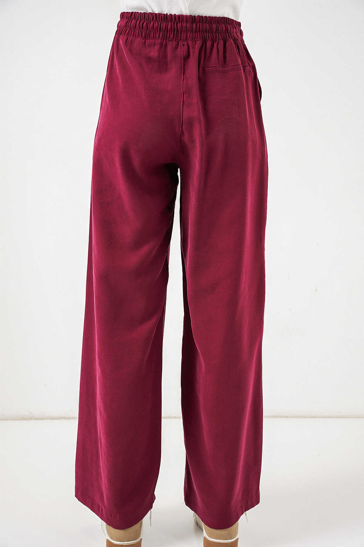 Kadın Yüksek Bel Geniş Paça Pantolon 30097 - Bordo - 6