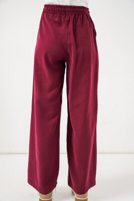 Kadın Yüksek Bel Geniş Paça Pantolon 30097 - Bordo - 6
