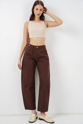 Kadın Yüksek Bel Kot Pantolon 30081 - Kahverengi - BİGDART