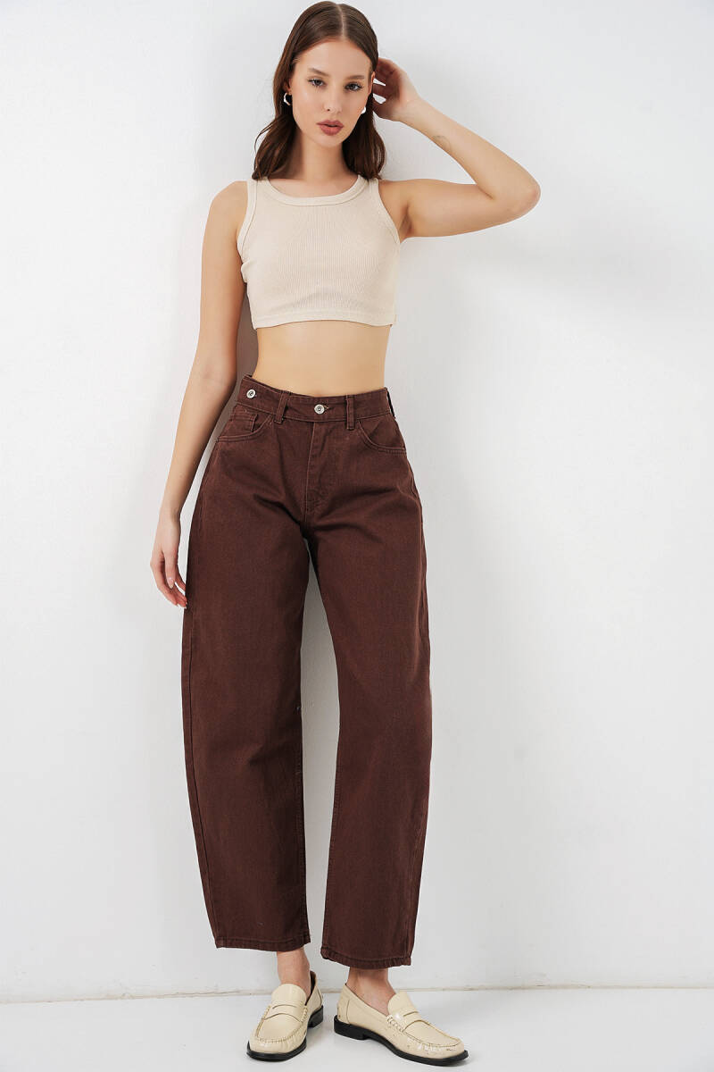 Kadın Yüksek Bel Kot Pantolon 30081 - Kahverengi - BİGDART