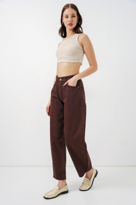 Kadın Yüksek Bel Kot Pantolon 30081 - Kahverengi - 3
