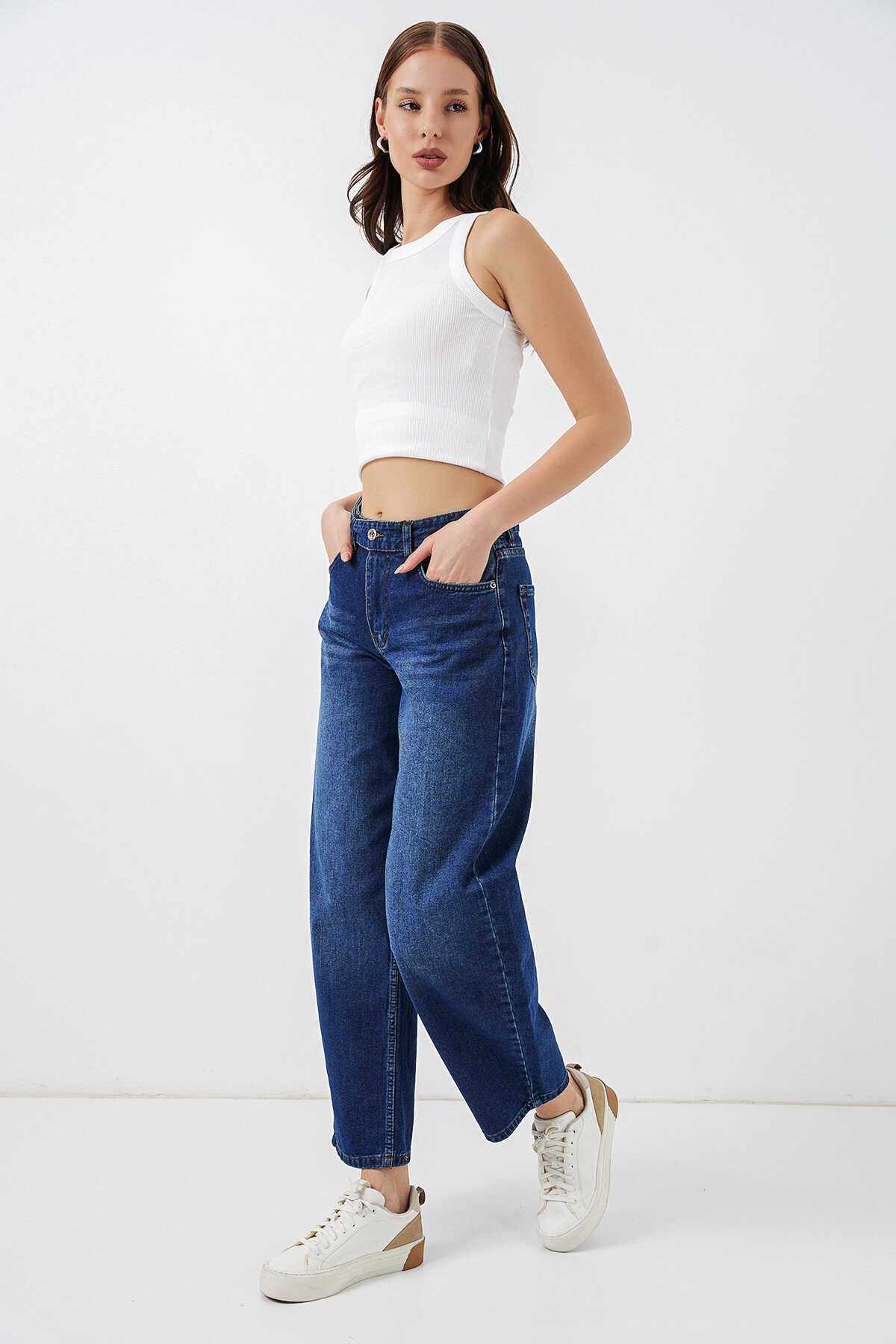 Kadın Yüksek Bel Kot Pantolon 30081 - Lacivert - 3