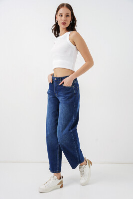 Kadın Yüksek Bel Kot Pantolon 30081 - Lacivert - 3