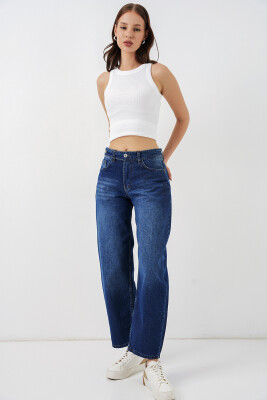 Kadın Yüksek Bel Kot Pantolon 30081 - Lacivert - 5