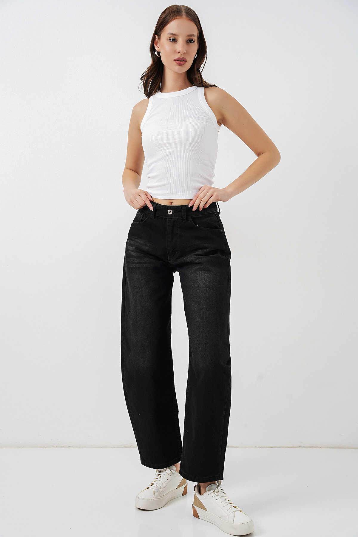 Kadın Yüksek Bel Kot Pantolon 30081 - Siyah - 1