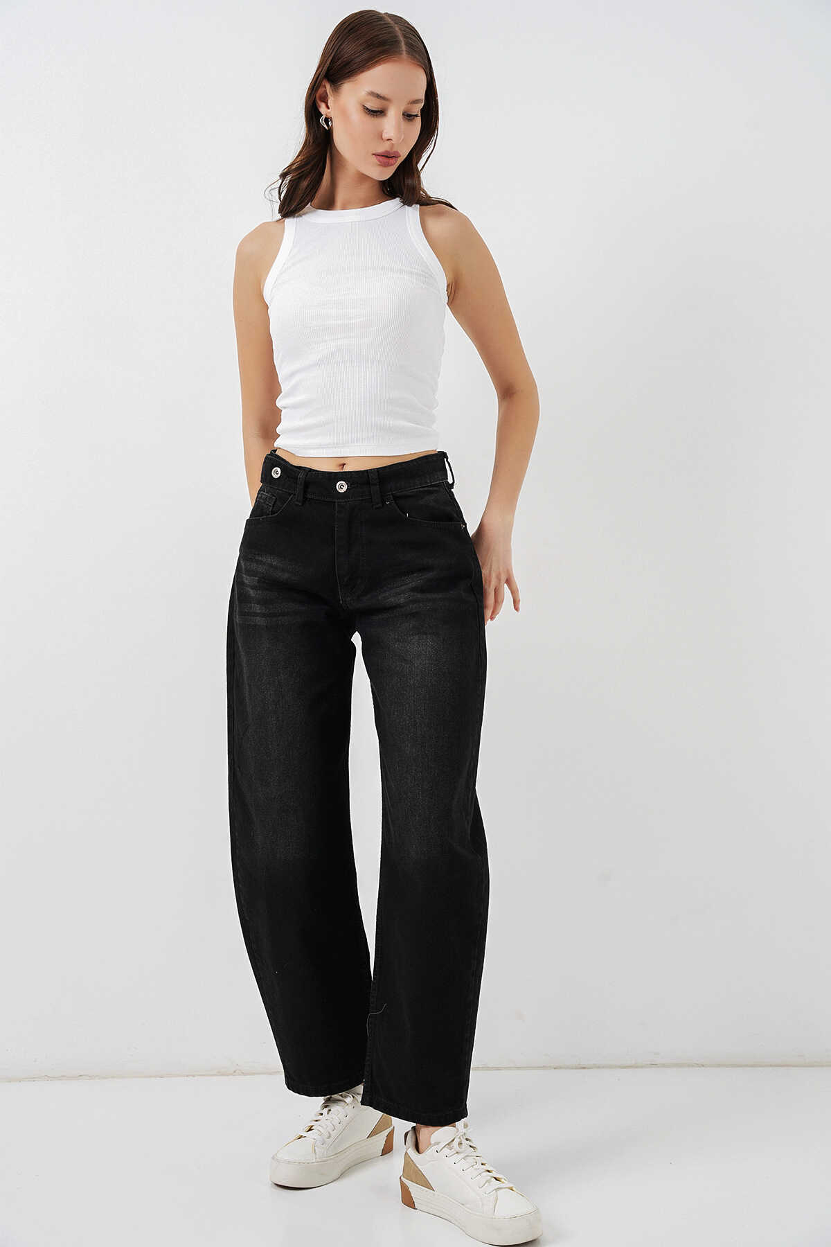 Kadın Yüksek Bel Kot Pantolon 30081 - Siyah - 3
