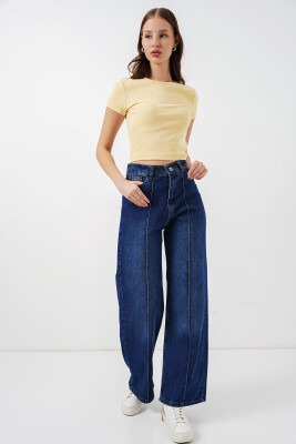 Kadın Yüksek Bel Kot Pantolon 30082 - Lacivert - 3