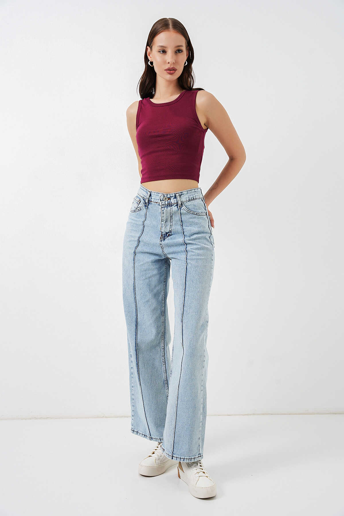 Kadın Yüksek Bel Kot Pantolon 30082 - Mavi - 3