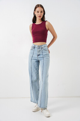 Kadın Yüksek Bel Kot Pantolon 30082 - Mavi - 3