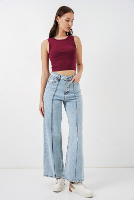 Kadın Yüksek Bel Kot Pantolon 30082 - Mavi - 5