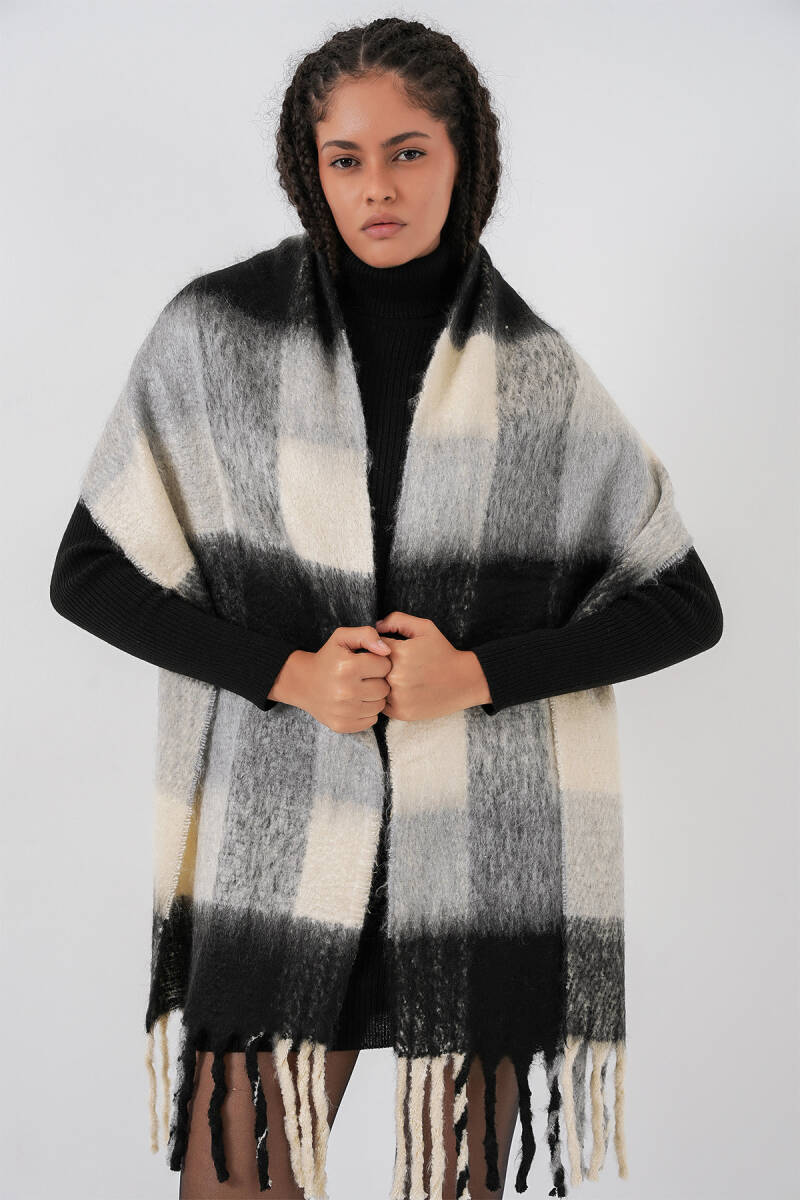 Kadın Yumuşak Dokulu Kalın Şal Atkı 15951 - A.Siyah - BİGDART