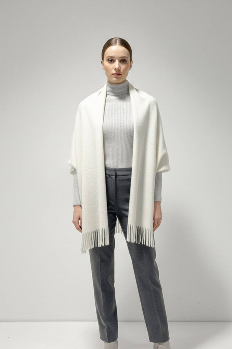 Kadın Yumuşak Dokulu Kalın Şal Atkı 15951 - B.Beyaz - BİGDART