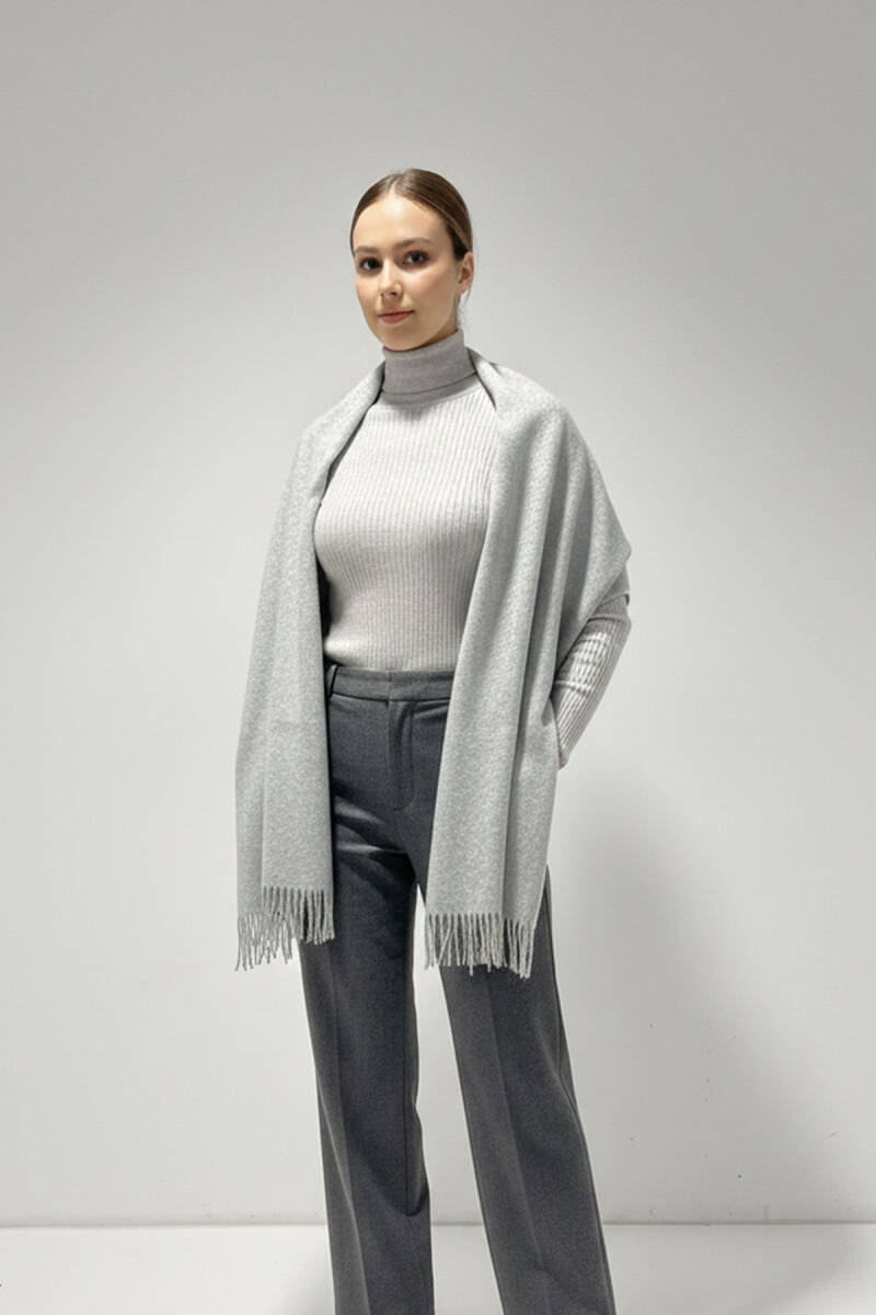 Kadın Yumuşak Dokulu Kalın Şal Atkı 15951 - Gri - BİGDART