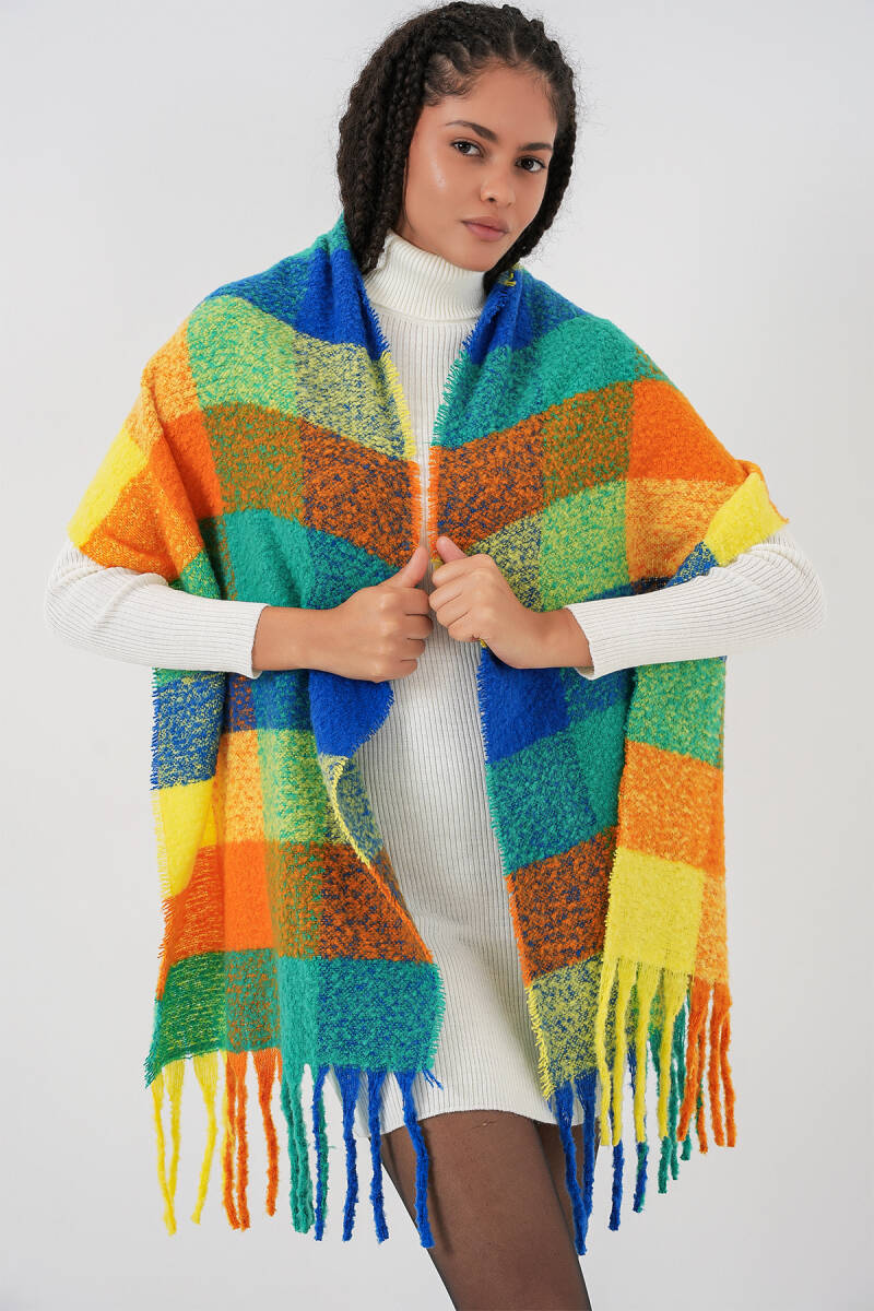 Kadın Yumuşak Dokulu Kalın Şal Atkı 15951 - Sarı - BİGDART