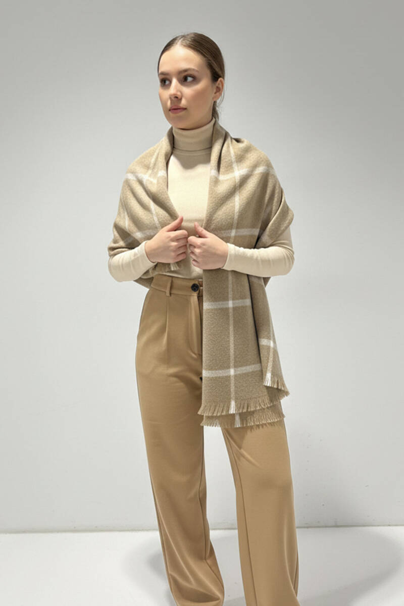 Kadın Yumuşak Dokulu Kalın Şal Atkı 15951 - Taş - BİGDART