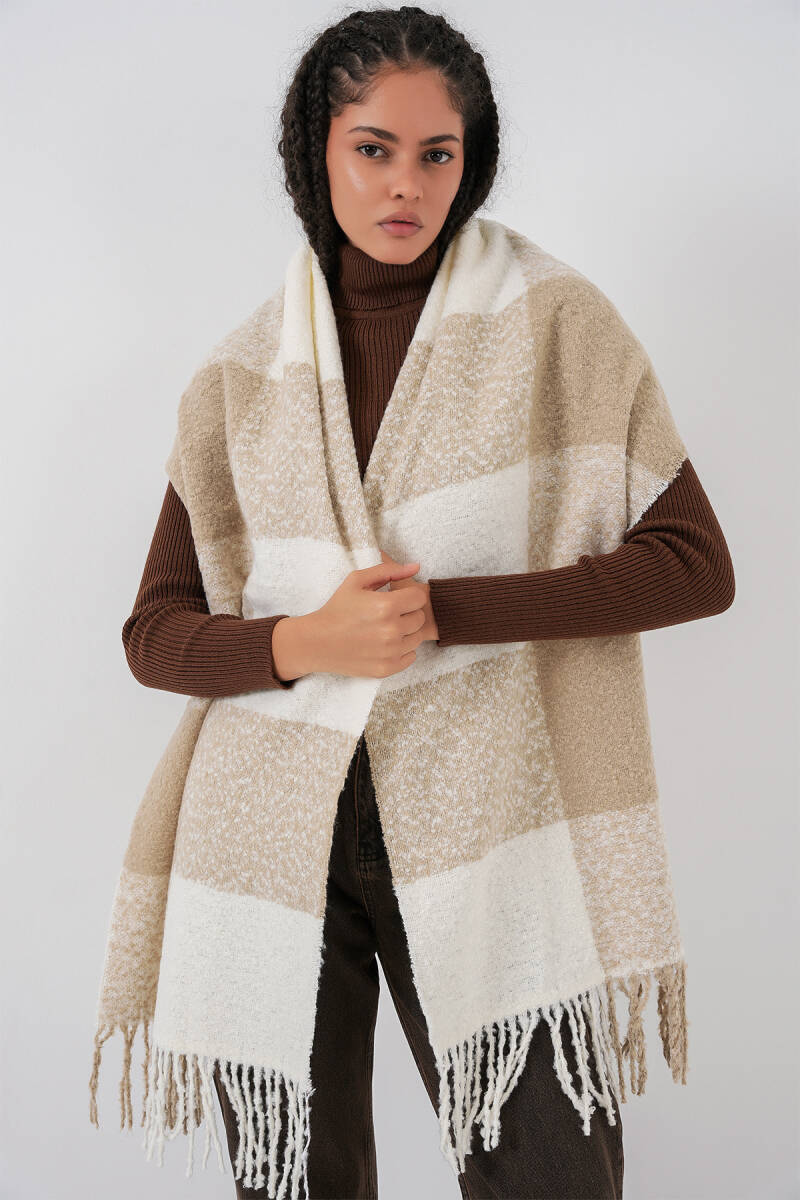 Kadın Yumuşak Dokulu Kalın Şal Atkı 15951 - Vizon - BİGDART