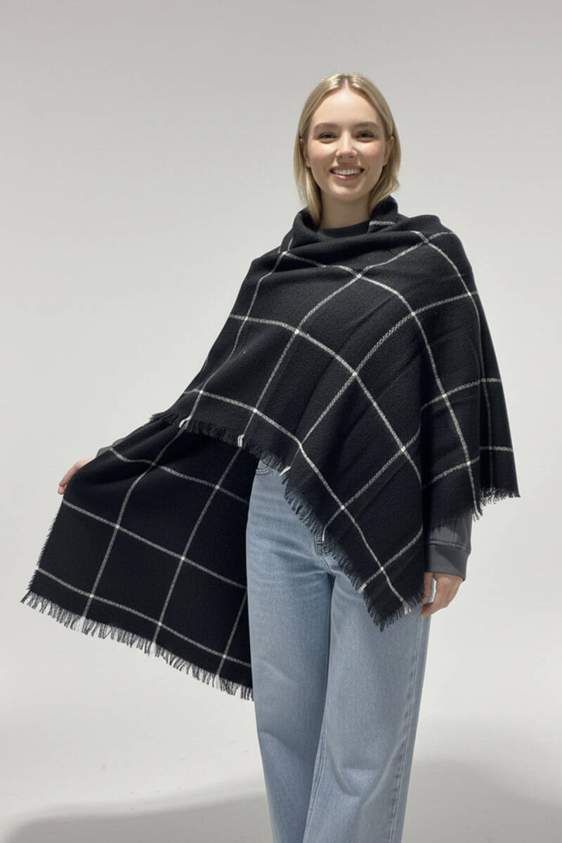 Kadın Yumuşak Dokulu Kalın Şal Atkı 15951 - Y.Siyah - BİGDART