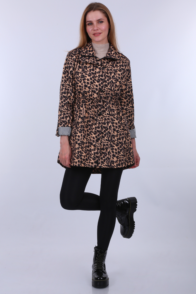 5803 Desenli Beli Büzgülü Trençkot - C. Kahverengi - BİGDART