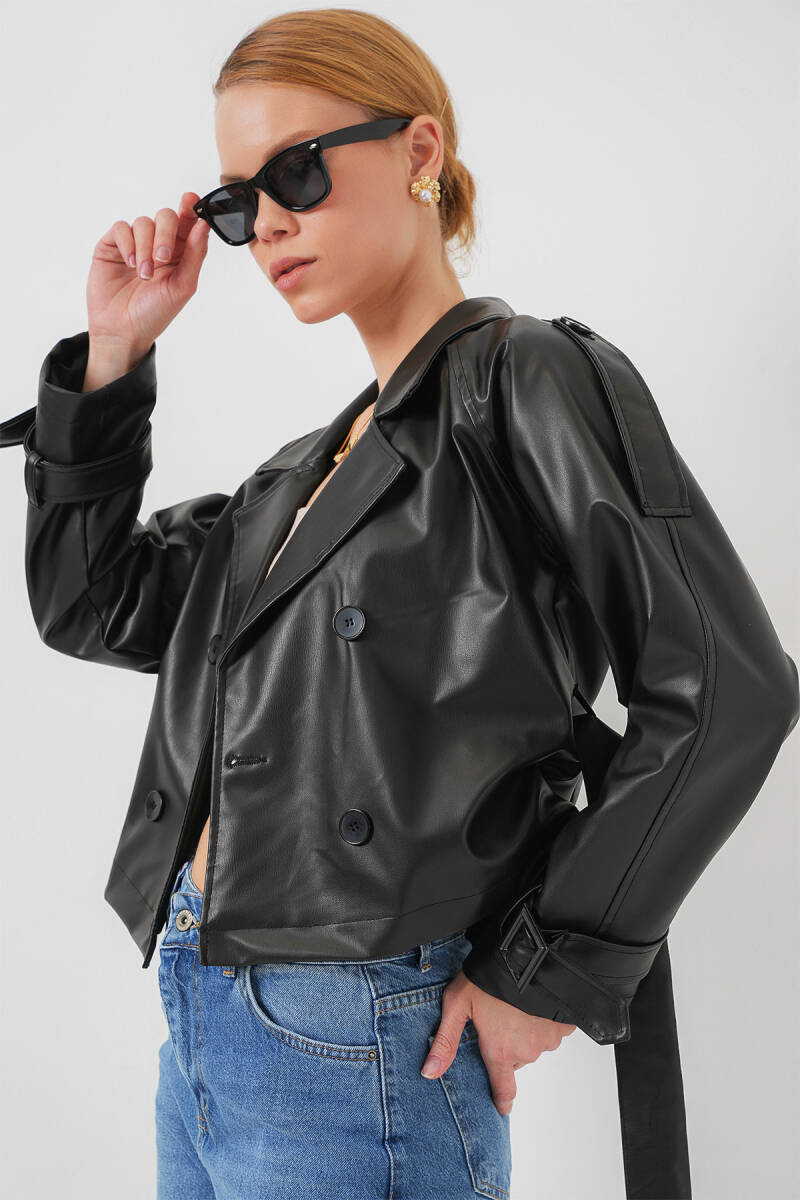 Kemerli Siyah Suni Deri Ceket 0698 - BİGDART