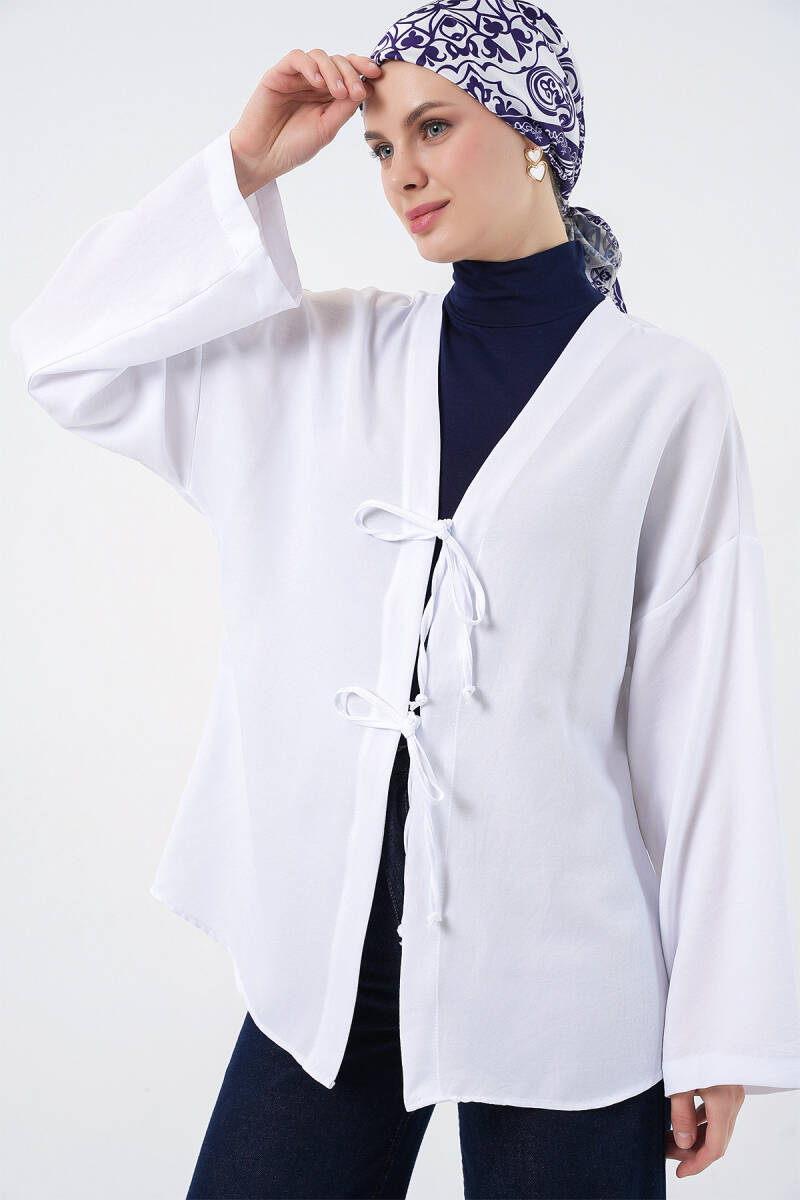 Keten Tesettür Kimono 5968 - Beyaz - BİGDART