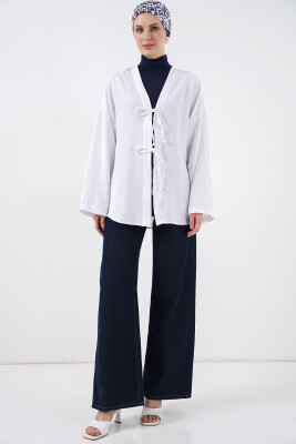Keten Tesettür Kimono 5968 - Beyaz - 2