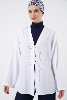 Keten Tesettür Kimono 5968 - Beyaz - 3