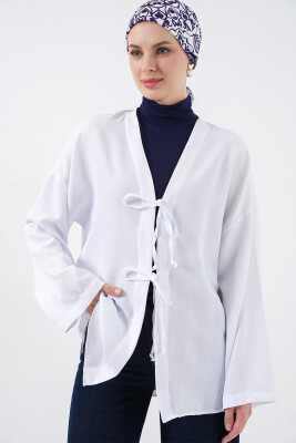 Keten Tesettür Kimono 5968 - Beyaz - 4