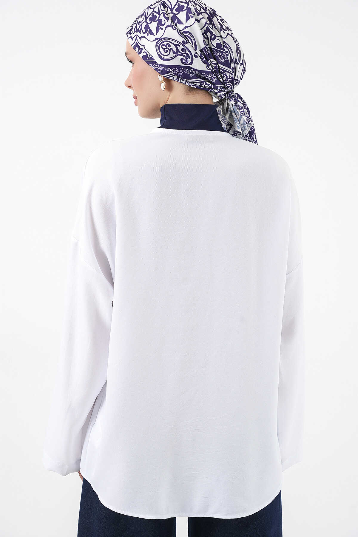 Keten Tesettür Kimono 5968 - Beyaz - 6