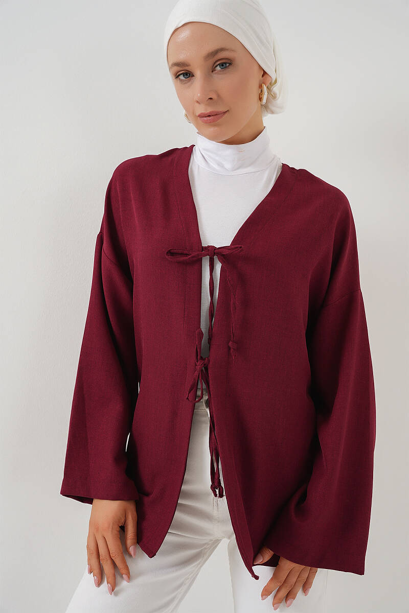 Keten Tesettür Kimono 5968 - Bordo - BİGDART